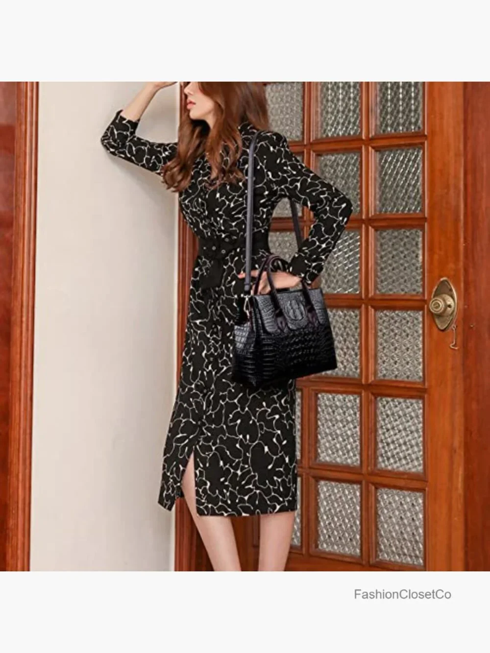 Women Crocodile Pattern Faux Leather Satchel Top-Handle Shoulder Bag